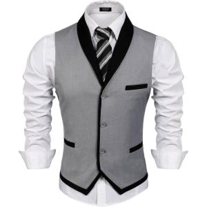 imageCOOFANDY Mens Suit Vest Slim Fit Formal Business Dress Vest Casual Wedding WaistcoatGrey