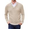 imageCOOFANDY Men Casual Knitted Sweaters Shawl Collar Dress Sweater Long Sleeve VNeck Pullover TopsApricot