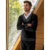 imageCOOFANDY Men Casual Knitted Sweaters Shawl Collar Dress Sweater Long Sleeve VNeck Pullover TopsBlack