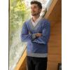 imageCOOFANDY Men Casual Knitted Sweaters Shawl Collar Dress Sweater Long Sleeve VNeck Pullover TopsBlue