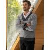 imageCOOFANDY Men Casual Knitted Sweaters Shawl Collar Dress Sweater Long Sleeve VNeck Pullover TopsGrey