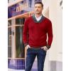 imageCOOFANDY Men Casual Knitted Sweaters Shawl Collar Dress Sweater Long Sleeve VNeck Pullover TopsRed