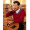 imageCOOFANDY Men Casual Knitted Sweaters Shawl Collar Dress Sweater Long Sleeve VNeck Pullover TopsRed