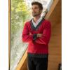 imageCOOFANDY Men Casual Knitted Sweaters Shawl Collar Dress Sweater Long Sleeve VNeck Pullover TopsRed