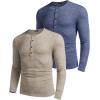 imageCOOFANDY Mens 2Pack Slim Fit Henley Shirts Long Sleeve Lightweight Fashion Casual Cotton Basic T ShirtsBlueKhaki