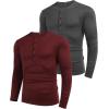 imageCOOFANDY Mens 2Pack Slim Fit Henley Shirts Long Sleeve Lightweight Fashion Casual Cotton Basic T ShirtsCharcoalWine Red