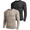 imageCOOFANDY Mens 2Pack Slim Fit Henley Shirts Long Sleeve Lightweight Fashion Casual Cotton Basic T ShirtsKhakiDark Gray