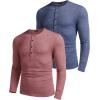 imageCOOFANDY Mens 2Pack Slim Fit Henley Shirts Long Sleeve Lightweight Fashion Casual Cotton Basic T ShirtsWine RedBlue