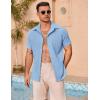 imageCOOFANDY Mens Casual Button Down Shirts Short Sleeve Summer Beach Vacation ShirtsLight Blue
