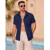 imageCOOFANDY Mens Casual Button Down Shirts Short Sleeve Summer Beach Vacation ShirtsNavy Blue