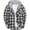 imageCOOFANDY Mens Flannel Hoodie Plaid Shirt Long Sleeve Button Down Casual Shirt Jacket Lightweight Fall ShacketPlaidblack  White