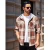 imageCOOFANDY Mens Flannel Hoodie Plaid Shirt Long Sleeve Button Down Casual Shirt Jacket Lightweight Fall ShacketPlaidbrown Orange Khaki