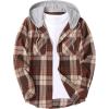 imageCOOFANDY Mens Flannel Hoodie Plaid Shirt Long Sleeve Button Down Casual Shirt Jacket Lightweight Fall ShacketPlaidbrown Orange Khaki