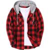 imageCOOFANDY Mens Flannel Hoodie Plaid Shirt Long Sleeve Button Down Casual Shirt Jacket Lightweight Fall ShacketPlaidred  Black