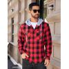 imageCOOFANDY Mens Flannel Hoodie Plaid Shirt Long Sleeve Button Down Casual Shirt Jacket Lightweight Fall ShacketPlaidred  Black