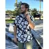 imageCOOFANDY Mens Hawaiian Shirts Short Sleeve Button Down Shirt Casual Summer Beach Shirts Floral Tropical Vacation Resort WearBlack  White