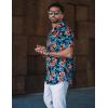 imageCOOFANDY Mens Hawaiian Shirts Short Sleeve Button Down Shirt Casual Summer Beach Shirts Floral Tropical Vacation Resort WearOrangeBluefloral