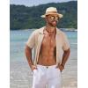 imageCOOFANDY Mens Knit Short Sleeve Shirt Casual Button Down Shirt Vintage Fashion Polo Shirts Crochet Summer Beach ShirtsBeige