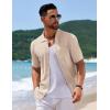 imageCOOFANDY Mens Knit Short Sleeve Shirt Casual Button Down Shirt Vintage Fashion Polo Shirts Crochet Summer Beach ShirtsBeige