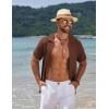 imageCOOFANDY Mens Knit Short Sleeve Shirt Casual Button Down Shirt Vintage Fashion Polo Shirts Crochet Summer Beach ShirtsBrown