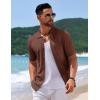 imageCOOFANDY Mens Knit Short Sleeve Shirt Casual Button Down Shirt Vintage Fashion Polo Shirts Crochet Summer Beach ShirtsBrown