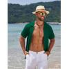 imageCOOFANDY Mens Knit Short Sleeve Shirt Casual Button Down Shirt Vintage Fashion Polo Shirts Crochet Summer Beach ShirtsEvergreen