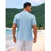 imageCOOFANDY Mens Knit Short Sleeve Shirt Casual Button Down Shirt Vintage Fashion Polo Shirts Crochet Summer Beach ShirtsLight Blue