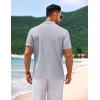 imageCOOFANDY Mens Knit Short Sleeve Shirt Casual Button Down Shirt Vintage Fashion Polo Shirts Crochet Summer Beach ShirtsLight Grey
