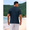 imageCOOFANDY Mens Knit Short Sleeve Shirt Casual Button Down Shirt Vintage Fashion Polo Shirts Crochet Summer Beach ShirtsNavy Blue