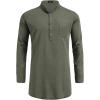 imageCOOFANDY Mens Linen Henley Shirts Long Sleeve Collarless TShirts Longline Kurta Beach Shirts with PocketArmy Green