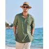 imageCOOFANDY Mens Linen Henley Shirts Long Sleeve Collarless TShirts Longline Kurta Beach Shirts with PocketArmy Green