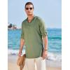 imageCOOFANDY Mens Linen Henley Shirts Long Sleeve Collarless TShirts Longline Kurta Beach Shirts with PocketArmy Green