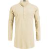 imageCOOFANDY Mens Linen Henley Shirts Long Sleeve Collarless TShirts Longline Kurta Beach Shirts with PocketBeige