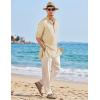 imageCOOFANDY Mens Linen Henley Shirts Long Sleeve Collarless TShirts Longline Kurta Beach Shirts with PocketBeige