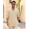 imageCOOFANDY Mens Linen Henley Shirts Long Sleeve Collarless TShirts Longline Kurta Beach Shirts with PocketBeige