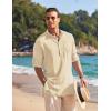 imageCOOFANDY Mens Linen Henley Shirts Long Sleeve Collarless TShirts Longline Kurta Beach Shirts with PocketBeige
