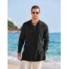 imageCOOFANDY Mens Linen Henley Shirts Long Sleeve Collarless TShirts Longline Kurta Beach Shirts with PocketBlack