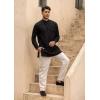 imageCOOFANDY Mens Linen Henley Shirts Long Sleeve Collarless TShirts Longline Kurta Beach Shirts with PocketBlack