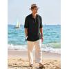 imageCOOFANDY Mens Linen Henley Shirts Long Sleeve Collarless TShirts Longline Kurta Beach Shirts with PocketBlack