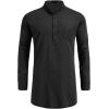 imageCOOFANDY Mens Linen Henley Shirts Long Sleeve Collarless TShirts Longline Kurta Beach Shirts with PocketBlack