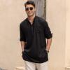 imageCOOFANDY Mens Linen Henley Shirts Long Sleeve Collarless TShirts Longline Kurta Beach Shirts with PocketBlack