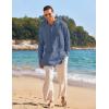 imageCOOFANDY Mens Linen Henley Shirts Long Sleeve Collarless TShirts Longline Kurta Beach Shirts with PocketDark Blue