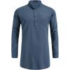 imageCOOFANDY Mens Linen Henley Shirts Long Sleeve Collarless TShirts Longline Kurta Beach Shirts with PocketDark Blue