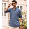 imageCOOFANDY Mens Linen Henley Shirts Long Sleeve Collarless TShirts Longline Kurta Beach Shirts with PocketDark Blue