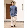 imageCOOFANDY Mens Linen Henley Shirts Long Sleeve Collarless TShirts Longline Kurta Beach Shirts with PocketDark Blue