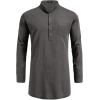 imageCOOFANDY Mens Linen Henley Shirts Long Sleeve Collarless TShirts Longline Kurta Beach Shirts with PocketDark Grey