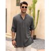 imageCOOFANDY Mens Linen Henley Shirts Long Sleeve Collarless TShirts Longline Kurta Beach Shirts with PocketDark Grey