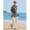 imageCOOFANDY Mens Linen Henley Shirts Long Sleeve Collarless TShirts Longline Kurta Beach Shirts with PocketDark Grey