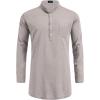 imageCOOFANDY Mens Linen Henley Shirts Long Sleeve Collarless TShirts Longline Kurta Beach Shirts with PocketGrey