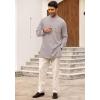 imageCOOFANDY Mens Linen Henley Shirts Long Sleeve Collarless TShirts Longline Kurta Beach Shirts with PocketGrey